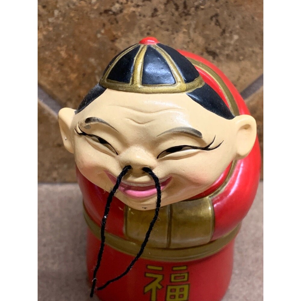Vintage Bobble Head Nodder Bank Asia Japanese Wooden Ceramic Shelf Sitter - Picture 2 of 16